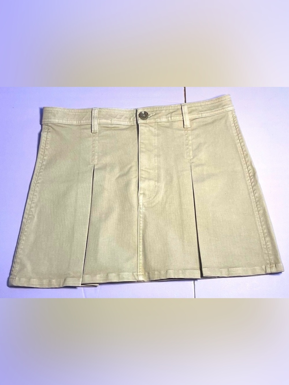 DL 1961 Size 28 Utility Mini Skirt Almond Soft Khaki Twill Classic Pleat Cotton - Picture 2 of 14